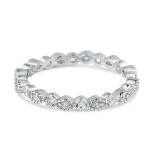 Sterling Silver 925 Rhodium Plated CZ and Eye Pattern Eternity Ring